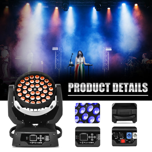 36x18w LED Zoom Wash Moving Head Light 6in1